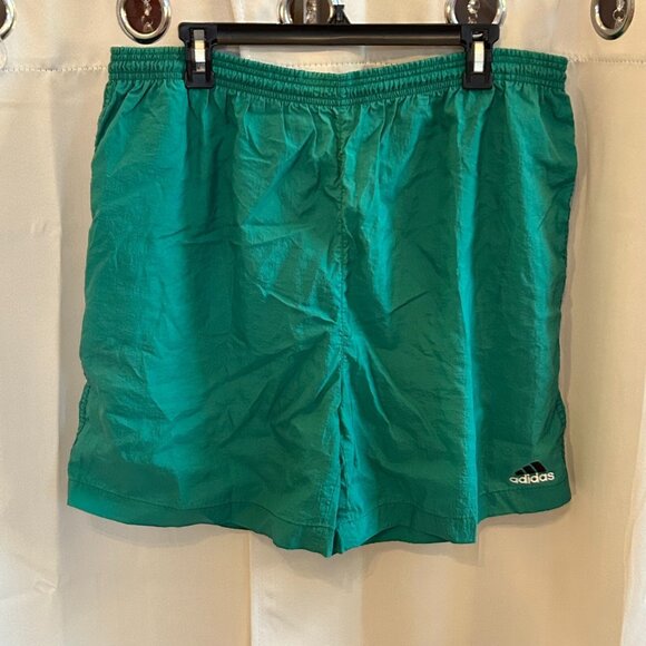 VTg 90s Adidas Shorts Size XL Green Nylon Gorpcore Logo Embroidered Y2K 17619 - Picture 1 of 9